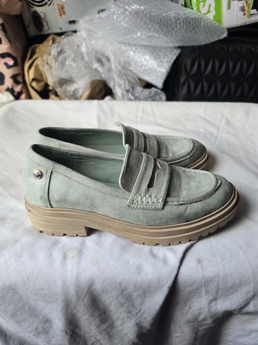 Xti aqua green suede loafers