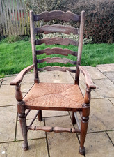 Vintage Carved Oak Ladder Back