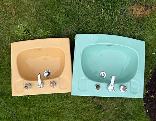 Two retro coloured sinks