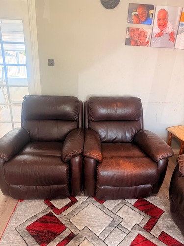 Leather recliner sofa set - recliner, dark