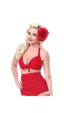 Retro Vintage Bikini Set Red Polka Dots High Waist Push Up, Size Small UK 6, 50s