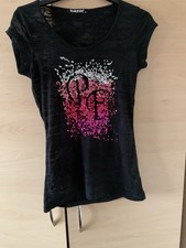 Punkyfish Women Short Sleeve Burnout Black T Shirt Size M Uk10