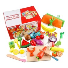 Wooden food set Jacootoys Pretend Play Food Set, Kids Magnetic Cutting Toys