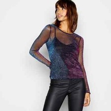 Debenhams New Purple Metallic Plisse Sheer Top Camisole Size 6 8 10