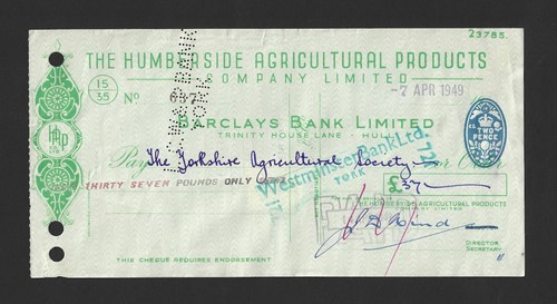 1949 barclays bank cheque - 1949,