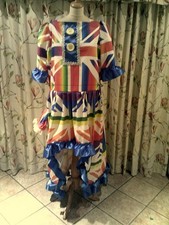 Panto Dame  Multi coloured  High Fronted, 48" chest,  Blue short Bib and ribbon