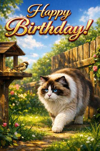 Ragdoll cat birthday card - birthday, a5