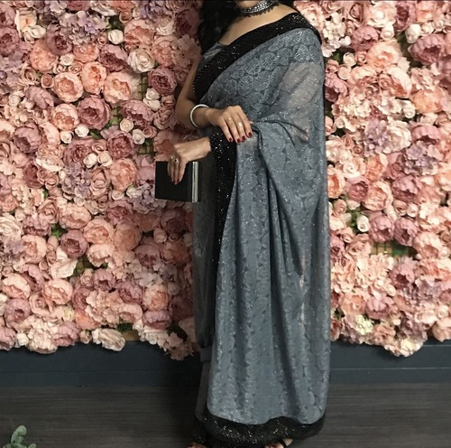 Black and grey stunning saree - black,