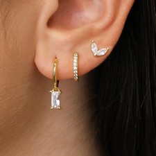 stack earring dangle hoop stud 3 pairs set multi-piercing layered gift for her