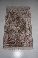 Handmade silk Turkish Kayseri mat rug in green 3.2 x 1.9 ft