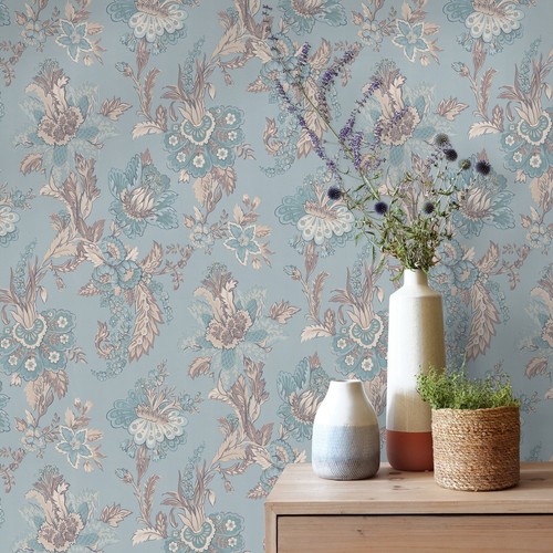 Duck egg floral wallpaper - duck,