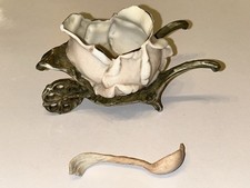 Possibly A Moore Brothers Lotus Flower Miniature Salt With Bone China Spoon