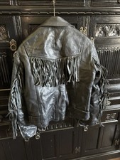 Vintage Women’s Black Leather Biker Jacket with Tassels
