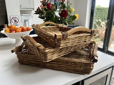 3 Nesting Wicker Tray Trays With Wooden Handles Display Coffee Table Breakfast