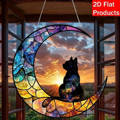 Black cat moon shaped - cat,