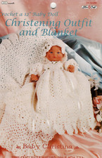 Crochet pattern copy 4381.    Christening outfit & blanket for 12'' doll.   4ply