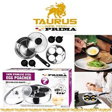 7 Pcs EGG POACHER S/S Pan BOILER Saucepan GLASS LID NON STICK Insert UK FREE P&P