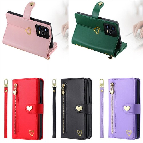 Zipper love heart wallet phone - love,