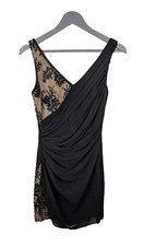 Kate Moss Topshop Black Mini Dress Ruched Lace Detail Size UK 8