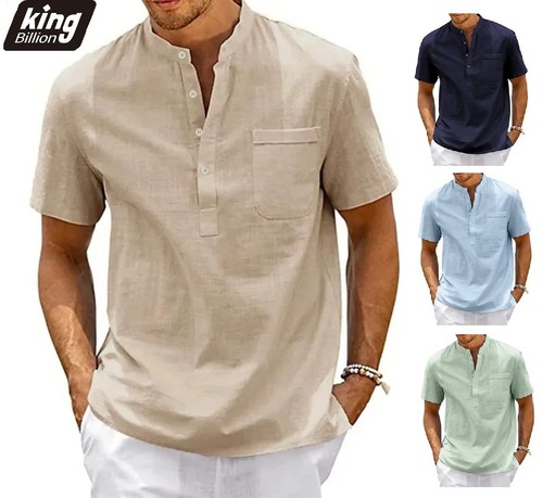 Mens cotton linen henley shirt - cotton,