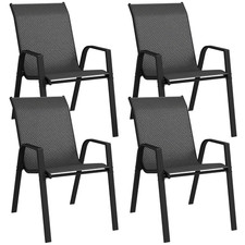 Outsunny Wicker Dining Chairs Set of 4, Stackable Outdoor Chairs, Grey