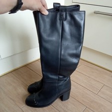 Zara Womens Leather Knee High Boots EU 40 UK 7 Black Stud Detail