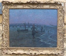 Vintage painting - Figures in a nocturnal landscape - Whistler interest