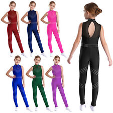 UK Girl Dance Unitards Glitter Sleeveless Stretchy Gymnastics Leotards Jumpsuits