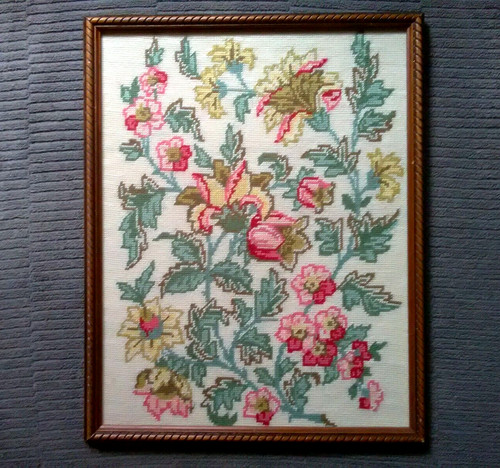 Antique needlepoint picture - needlepoint,