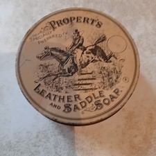 Properts Leather & Saddle Soap Vintage Tin Horses In Old Collectible Condition.