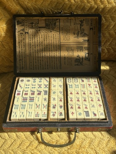 Vintage mahjong set with - mahjong, red