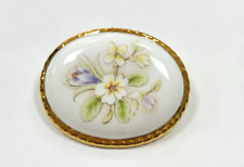 vintage painted porcelain flowers brooch primroses gold gilt edge