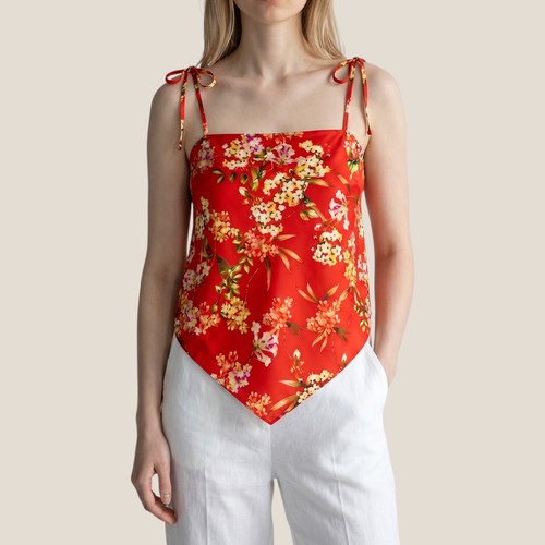 Zara red floral satin feel - zara,