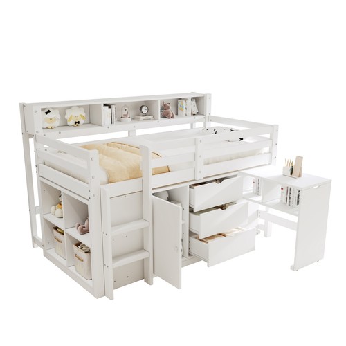 White wooden kids mid sleeper - white,