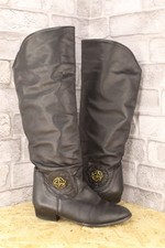 GENUINE VINTAGE 80'S BLACK LEATHER PULL ON TALL BOOTS SIZE 5 / 38 UNBRANDED