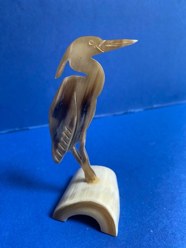Vintage carved horn - carved, heron