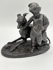  Victorian French Bronze Marble Greyhound Boy Tortoise Sculpture