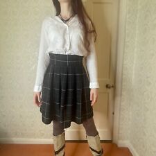 Black Grid Print Preppy Skater Skirt – A-Line Pleated Retro Style, Preloved M 