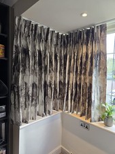 Set of kitchen curtains in TAKARA fabric, steel colour, with full lining 