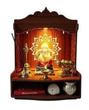 Wall Mounted Wood Temple with Led Spot Light  for Home and Office/Puja Mandir
