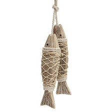 Wooden Fish Set Wall Art Nautical Hanging Ornament Room Decor Handmade Pendant