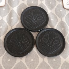 Vintage BOMA Canada Bear Mask Carved Black Native Design 3.25” Coasters