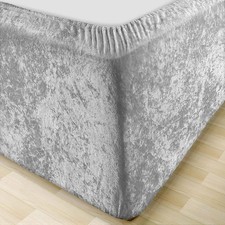 MK Home Textile Crushed Velvet Divan Bed Base Wrap - Silver Grey Deep Fitted Val