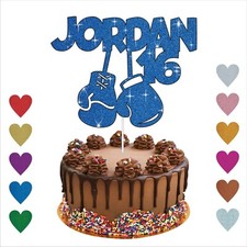 Personalised Boxing Gloves Double Side Glitter Cake Topper Any Name Age 