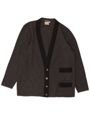 SALVATORE FERRAGAMO Mens Cardigan Sweater Large Grey Colourblock Wool SI28