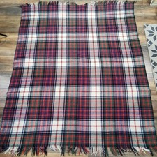 Tartan Wool Fringed Blanket Throw Blue Green Red Camper Picnic Winter