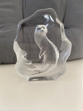 Vintage 1970's MATS JONASSON Lead Crystal Otter Signed Numbered Paperweight RARE