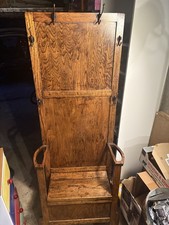 Vintage Oak Hall-Coat Stand with Hooks & Storage Seat - quirky retro furniture  