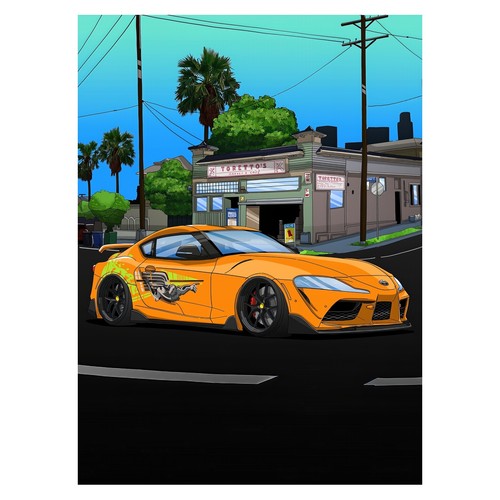 Orange sports car - sports, poster