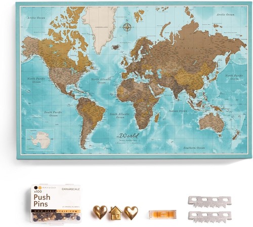 Canvas world map with cork - with,